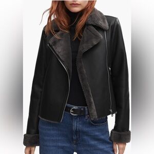 Mango Shearling Faux Leather Jacket